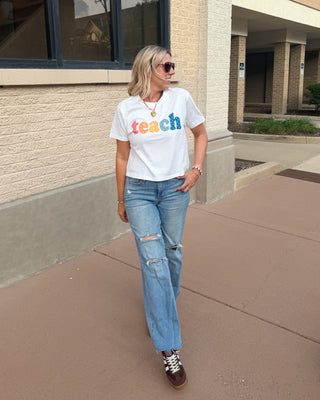 Polka Dot Teach Boxy Comfort Color Graphic Tee