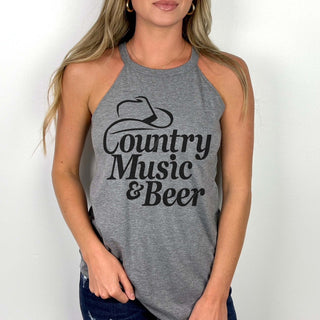 Country Music & Beer High Neck Tank - Limeberry Designs