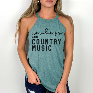 Cowboys And Country Music High Neck Tank - Limeberry Designs