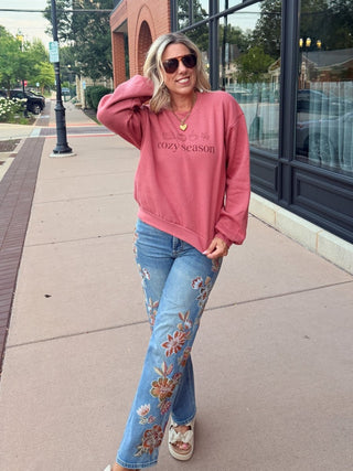 Cozy Season Icons Balloon Sleeve Sweatshirt - Limeberry Designs