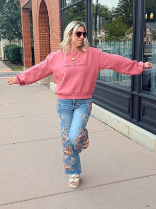 Cozy Season Icons Balloon Sleeve Sweatshirt - Limeberry Designs