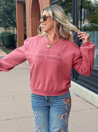 Cozy Season Icons Balloon Sleeve Sweatshirt - Limeberry Designs