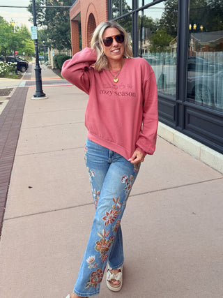Cozy Season Icons Balloon Sleeve Sweatshirt