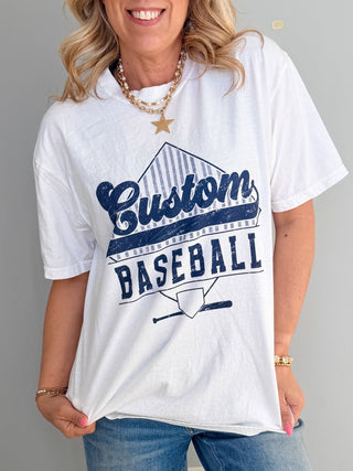 Custom Baseball Team Vintage Stripe Comfort Color Graphic Tee - Limeberry Designs