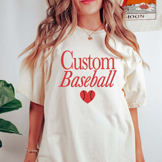 Custom Baseball With Heart Ball Comfort Color Graphic Tee - Limeberry Designs