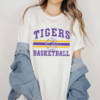 Custom Basketball Team With Stripes Bella Graphic Tee - Limeberry Designs