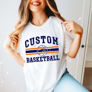 Custom Basketball Team With Stripes Bella Graphic Tee - Limeberry Designs