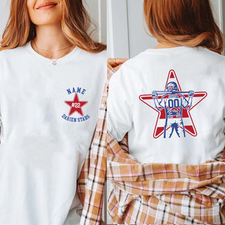 Custom Darien Stars Baseball Player Bella Graphic Tee - Front & Back Print - Limeberry Designs
