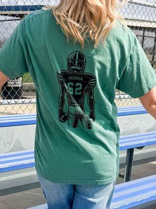 Custom Football Player Comfort Color Graphic Tee With Front And Back Design - Limeberry Designs