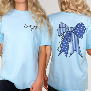 Custom Stars and Stripes Team Bow Comfort Color Tee With Front And Back Design - Limeberry Designs