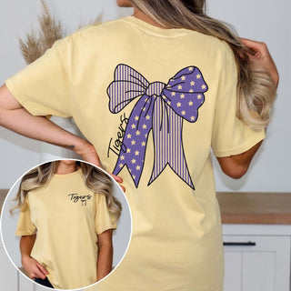 Custom Stars and Stripes Team Bow Comfort Color Tee With Front And Back Design - Limeberry Designs