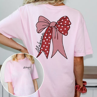 Custom Stars and Stripes Team Bow Comfort Color Tee With Front And Back Design - Limeberry Designs