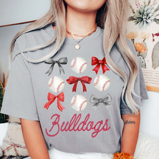 Custom Team Baseball And Bow Collage Comfort Color Tee - Limeberry Designs