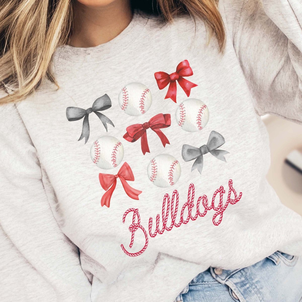 Custom Team Baseball And Bow Collage Sweatshirts - Limeberry Designs