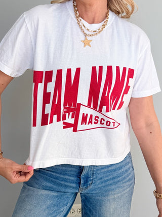 Custom Team with Mascot Pennant Flag Boxy Comfort Color Graphic Tee - Limeberry Designs