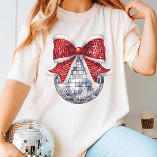 Disco Christmas Bow Comfort Color Graphic Tee - Limeberry Designs