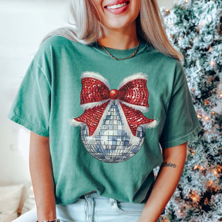 Disco Christmas Bow Comfort Color Graphic Tee - Limeberry Designs