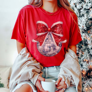 Disco Christmas Bow Comfort Color Graphic Tee - Limeberry Designs