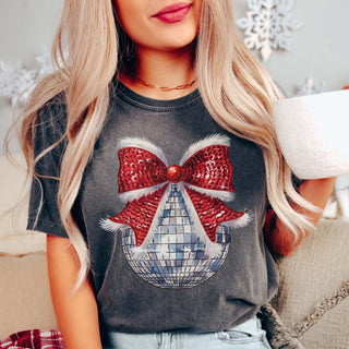 Disco Christmas Bow Comfort Color Graphic Tee - Limeberry Designs