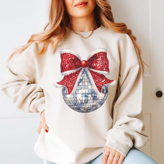 Disco Christmas Bow Graphic Sweatshirt - Limeberry Designs