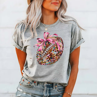 Disco Football Bow Bella Graphic Tee - Limeberry Designs