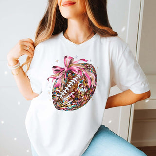 Disco Football Bow Bella Graphic Tee - Limeberry Designs