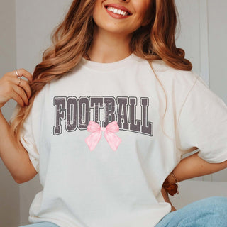 Distressed Football Pink Bow Comfort Color Tee - Limeberry Designs