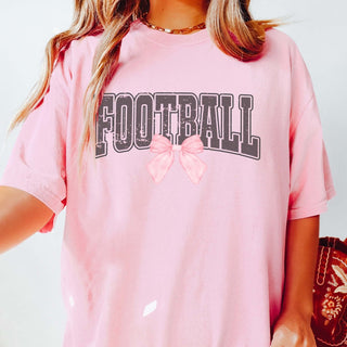 Distressed Football Pink Bow Comfort Color Tee - Limeberry Designs