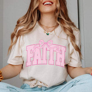 Faith Pink Bow Wholesale Bella Graphic Tee - Quick TAT - Limeberry Designs