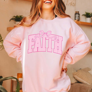 Faith Pink Bow Wholesale Graphic Sweatshirt - Fast Shipping - Limeberry Designs