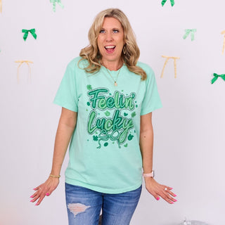 Feelin' Lucky With Bow Wholesale Comfort Color Tee - Quick Shipping - Limeberry Designs