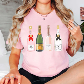 Festive Champagne Bottles Bella Graphic Tee - Limeberry Designs