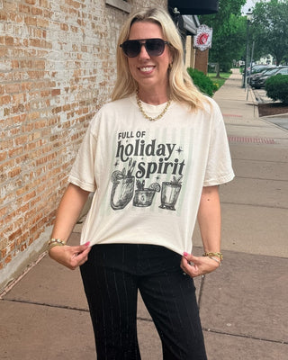 Full of Holiday Spirit with Mint Stripes Comfort Color Tee - Limeberry Designs