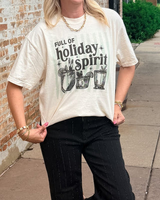 Full of Holiday Spirit with Mint Stripes Comfort Color Tee - Limeberry Designs