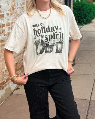 Full of Holiday Spirit cocktail graphic tee for holiday parties and girls nights