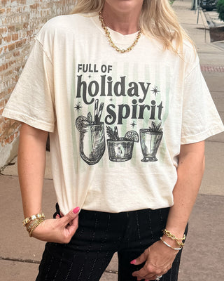 Christmas cocktail tee with mint stripe accent on soft Comfort Colors cotton in ivory