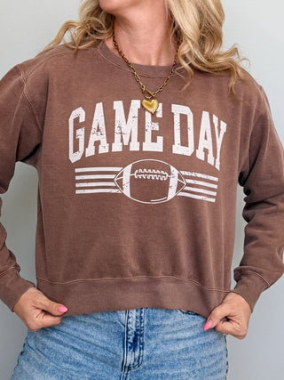 Game Day Football & Stripes Cropped Comfort Color Graphic Sweatshirt - Limeberry Designs