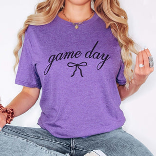 Game Day Script With Bow Bella Graphic Tee - Limeberry Designs