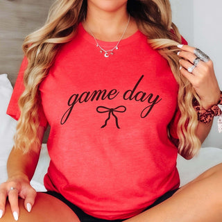 Game Day Script With Bow Bella Graphic Tee - Limeberry Designs