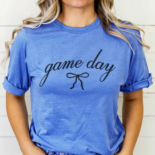 Game Day Script With Bow Bella Graphic Tee - Limeberry Designs