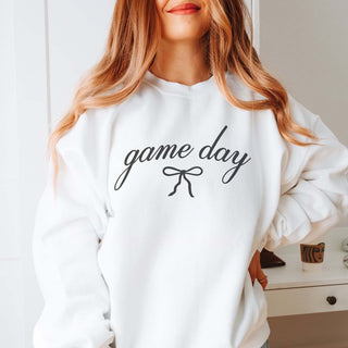 Game Day Script With Bow Graphic Sweatshirt - Limeberry Designs