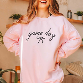 Game Day Script With Bow Graphic Sweatshirt - Limeberry Designs