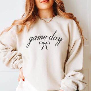 Game Day Script With Bow Graphic Sweatshirt - Limeberry Designs