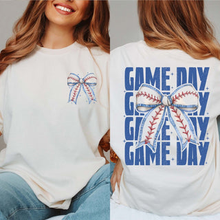 Game Day With Baseball Bow Front & Back Design Comfort Color Tee - Limeberry Designs