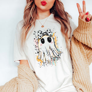 Ghost With Polka Dot Bow Bella Graphic Tee - Limeberry Designs