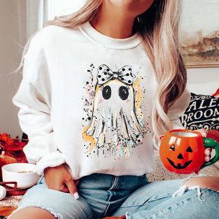 Ghost With Polka Dot Bow Graphic Sweatshirt - Limeberry Designs