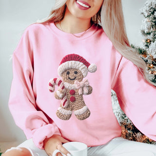 Gingerbread Man Faux Yarn Graphic Sweatshirt - Limeberry Designs