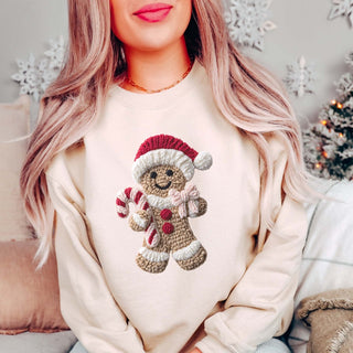Gingerbread Man Faux Yarn Graphic Sweatshirt - Limeberry Designs