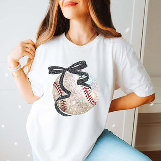 Glitter Baseball With Bow Bella Graphic Tee - Limeberry Designs