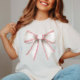 Glitter Bow With Baseball Stitching Comfort Color Tee - Limeberry Designs